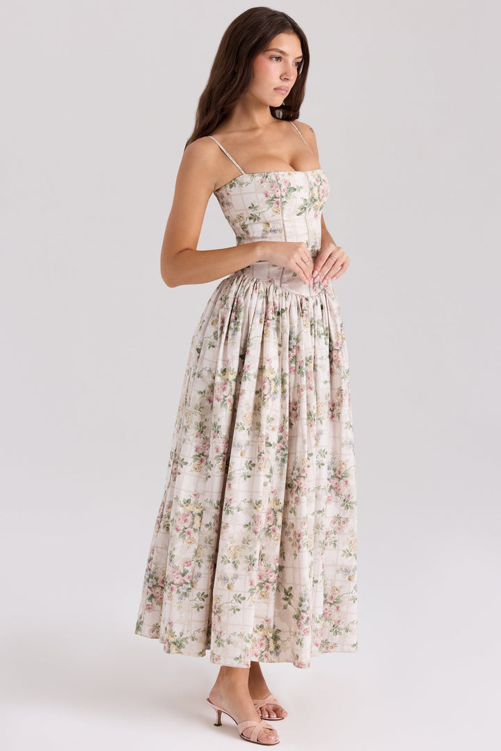 Damen Midi-Kleid mit Spaghettiträgern und Korsett-Nähten am Oberteil