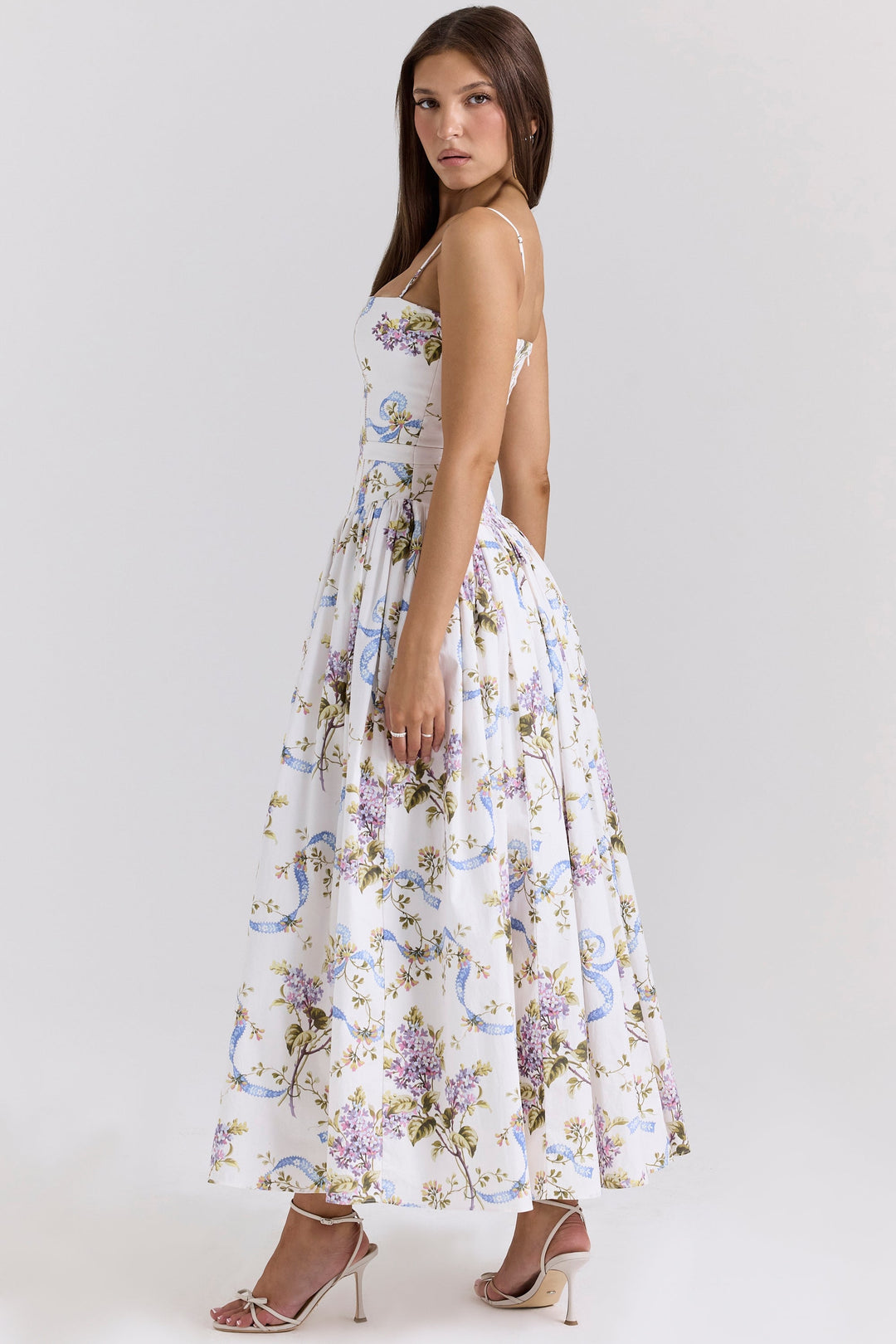 Damen Midi-Kleid mit Spaghettiträgern und Korsett-Nähten am Oberteil