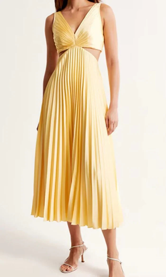 Damen Midi Kleid mit V-Ausschnitt und Plisseerock-Midi Dress-Alpenkind