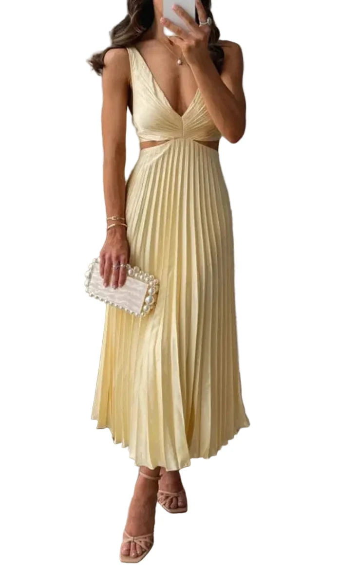 Damen Midi Kleid mit V-Ausschnitt und Plisseerock-Midi Dress-Alpenkind