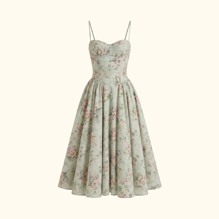 Damen Midikleid mit Blumenmuster und schmalen Trägern-Midi Dress-Alpenkind