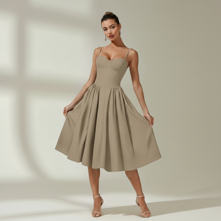 Damen Midikleid mit Blumenmuster und schmalen Trägern-Midi Dress-Alpenkind
