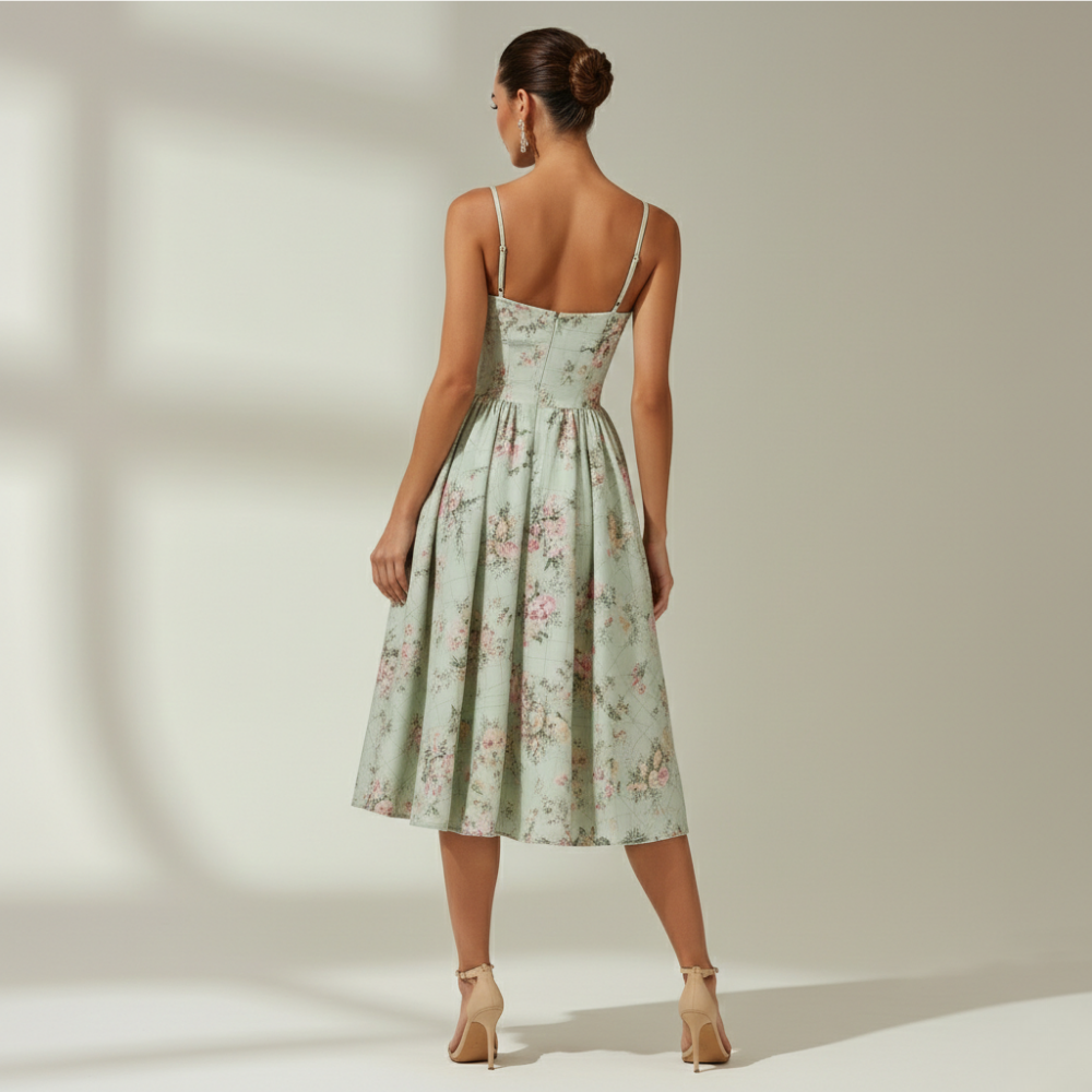 Damen Midikleid mit Blumenmuster und schmalen Trägern-Midi Dress-Alpenkind