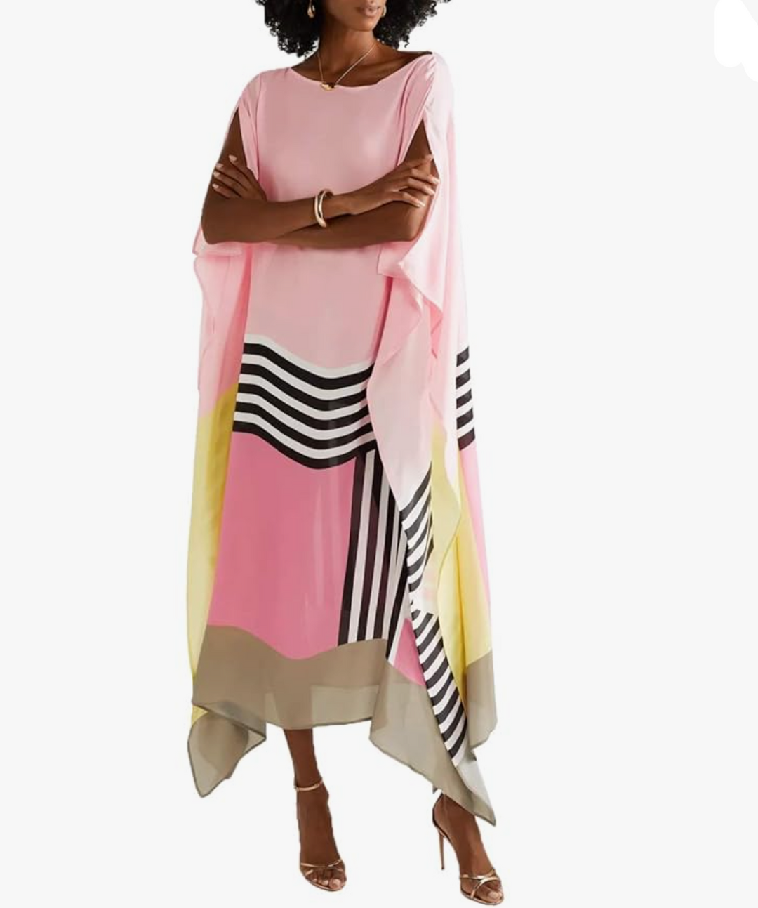 Damen Midikleid mit Fledermausärmeln und asymmetrischem Saum in Farbblock-Muster