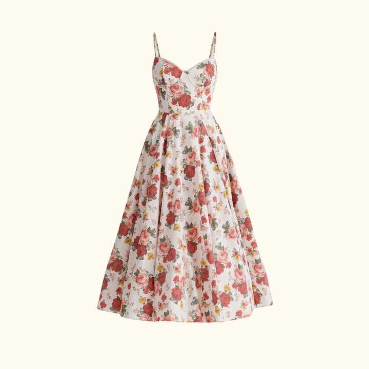Damen Midikleid mit Korsettoberteil und schmalen Trägern-Midi Dress-Alpenkind