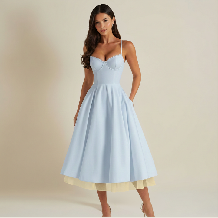 Damen Midikleid mit Korsettoberteil und schmalen Trägern-Midi Dress-Alpenkind