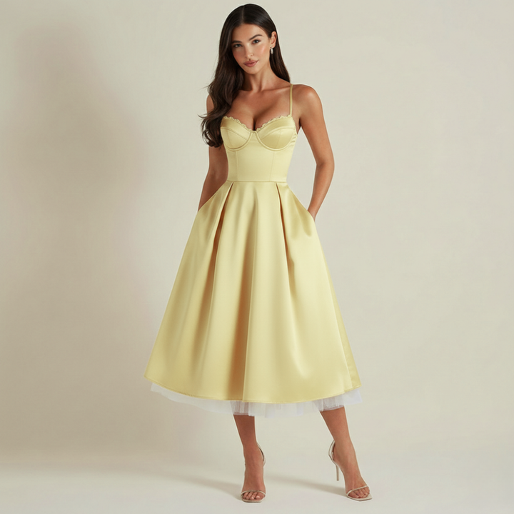 Damen Midikleid mit Korsettoberteil und schmalen Trägern-Midi Dress-Alpenkind