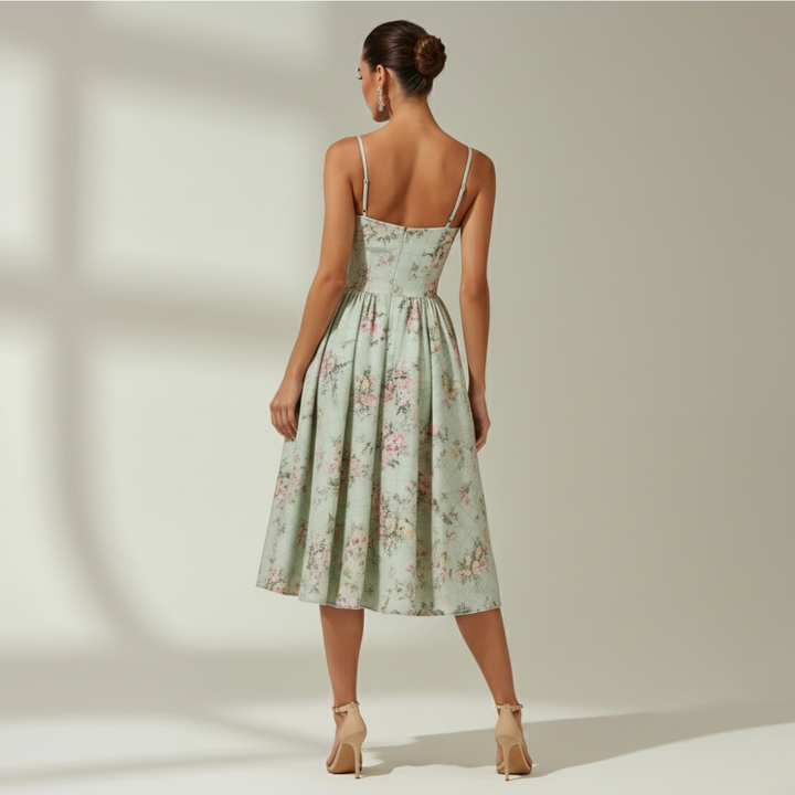 Damen Midikleid mit Korsettoberteil und schmalen Trägern-Midi Dress-Alpenkind