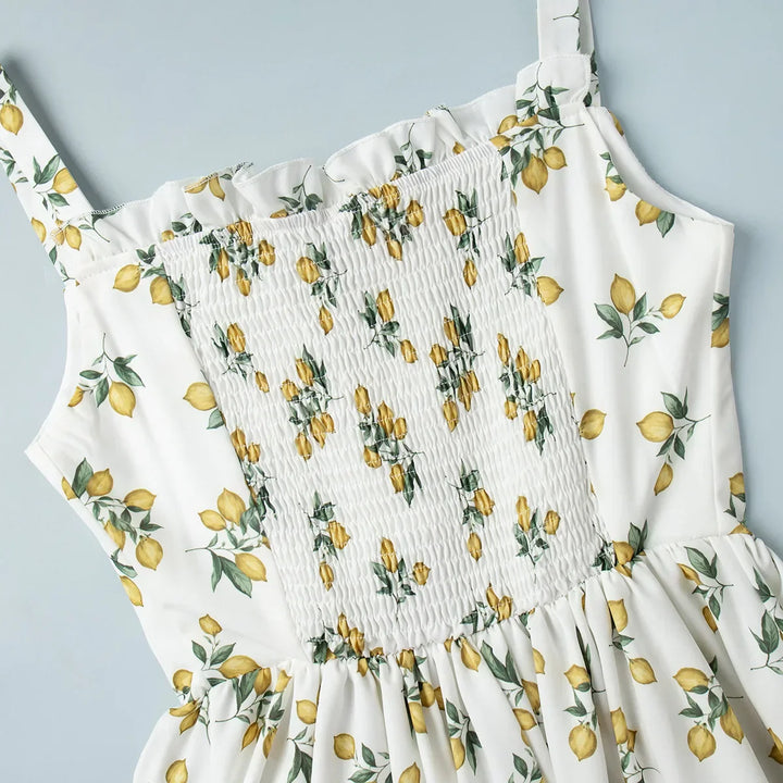 Damen Midikleid mit Muster und Herzausschnitt mit Seitenschlitz und Trägern