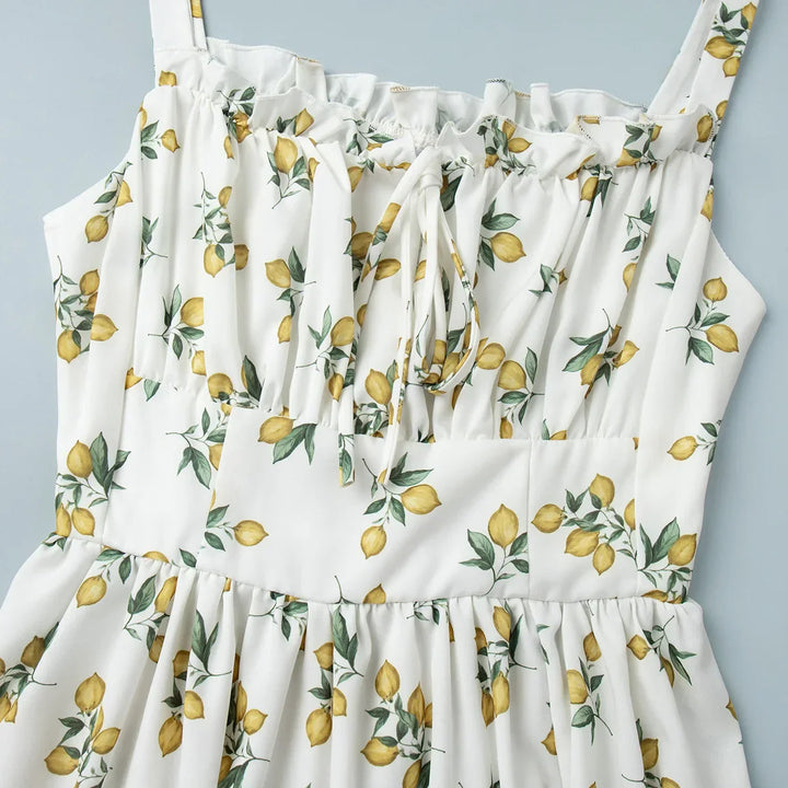 Damen Midikleid mit Muster und Herzausschnitt mit Seitenschlitz und Trägern