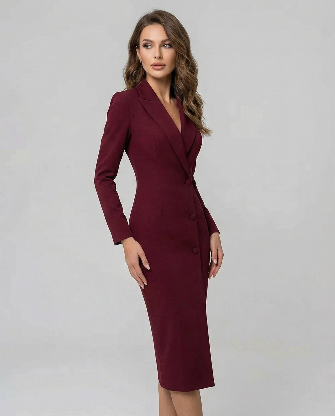 Damen Midikleid mit Reverskragen und Knopfleiste-Midi Dress-Alpenkind
