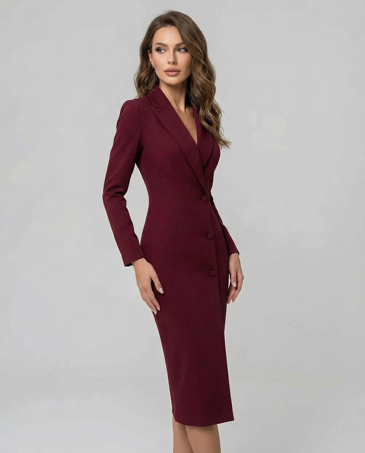Damen Midikleid mit Reverskragen und Knopfleiste-Midi Dress-Alpenkind
