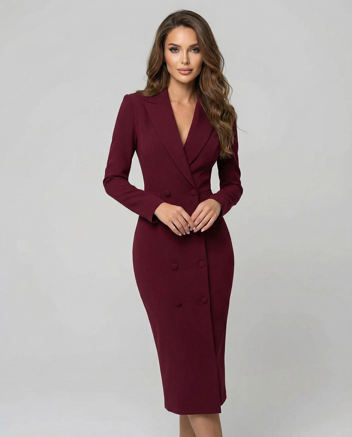 Damen Midikleid mit Reverskragen und Knopfleiste-Midi Dress-Alpenkind