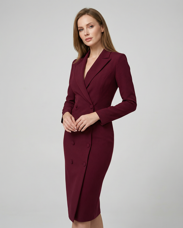 Damen Midikleid mit Reverskragen und Knopfleiste-Midi Dress-Alpenkind