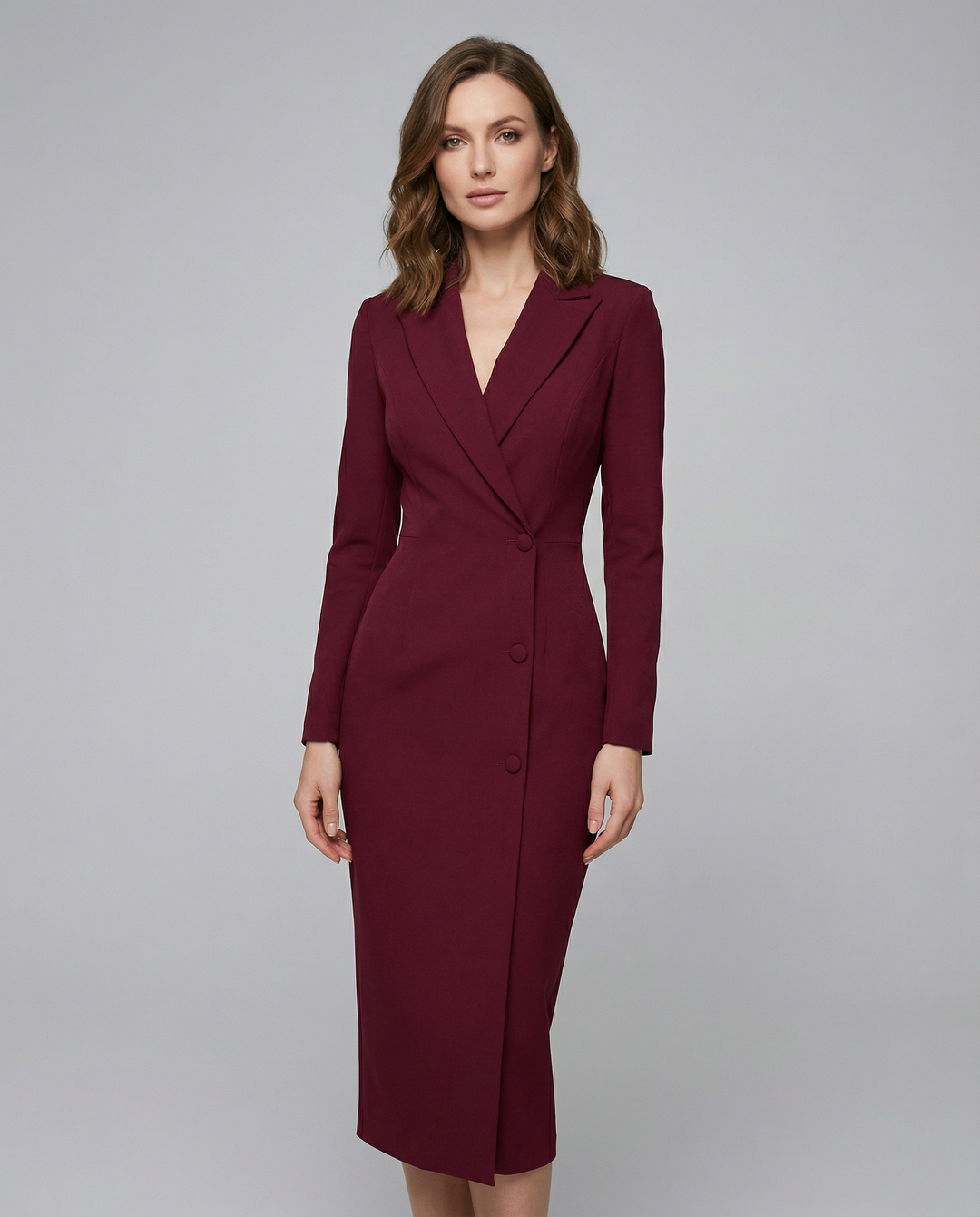 Damen Midikleid mit Reverskragen und Knopfleiste-Midi Dress-Alpenkind