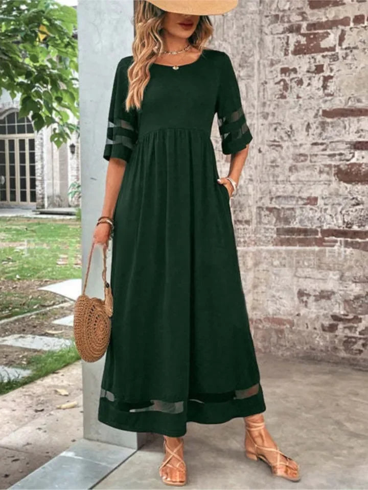 Damen Midikleid mit Rundhalsausschnitt und halblangen Ärmeln-Maxi Dress-Alpenkind