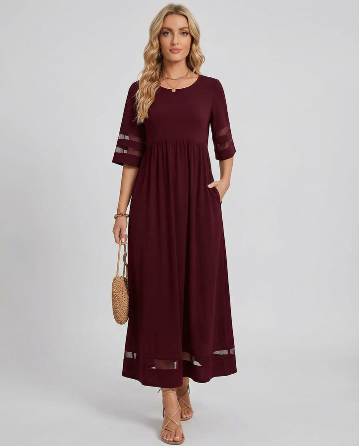 Damen Midikleid mit Rundhalsausschnitt und halblangen Ärmeln-Maxi Dress-Alpenkind
