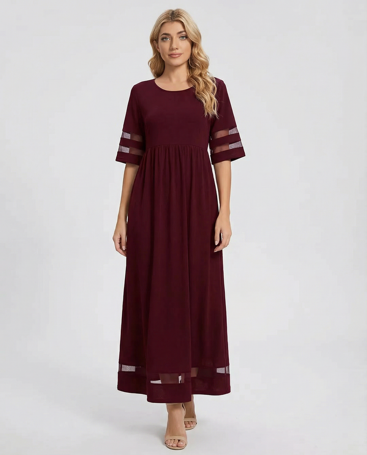 Damen Midikleid mit Rundhalsausschnitt und halblangen Ärmeln-Maxi Dress-Alpenkind