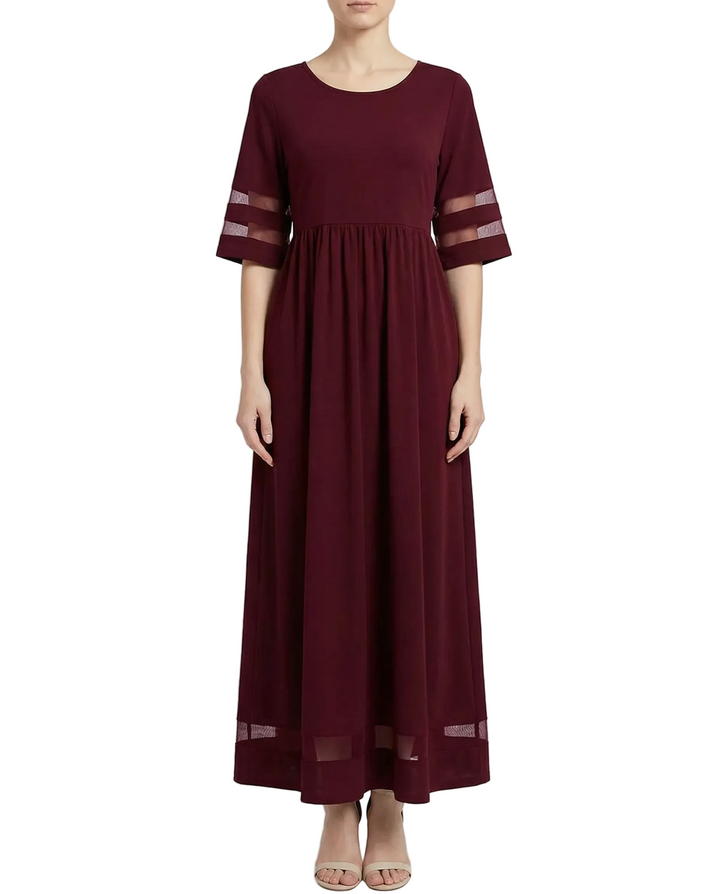 Damen Midikleid mit Rundhalsausschnitt und halblangen Ärmeln-Maxi Dress-Alpenkind