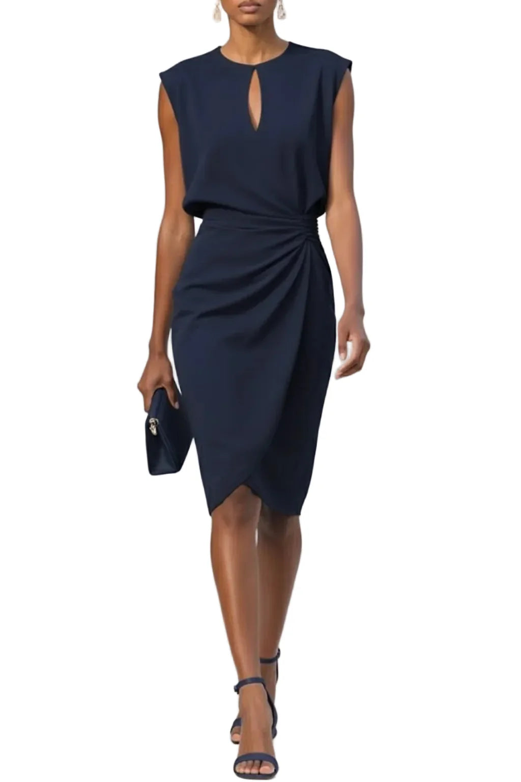 Damen Midikleid mit Schlüssellochausschnitt und Raffung-Midi Dress-Alpenkind