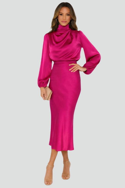 Damen Midikleid mit Stehkragen und langen Ärmeln-Midi Dress-Alpenkind