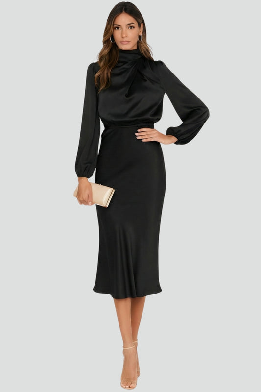 Damen Midikleid mit Stehkragen und langen Ärmeln-Midi Dress-Alpenkind