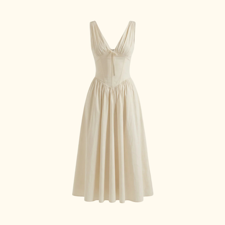 Damen Midikleid mit tiefem V-Ausschnitt und ärmellosem Oberteil-Midi Dress-Alpenkind