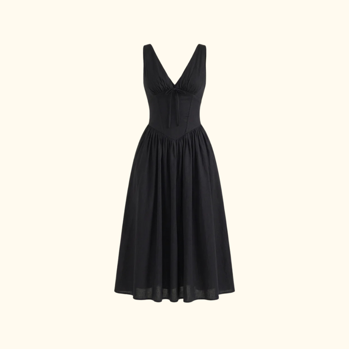 Damen Midikleid mit tiefem V-Ausschnitt und ärmellosem Oberteil-Midi Dress-Alpenkind