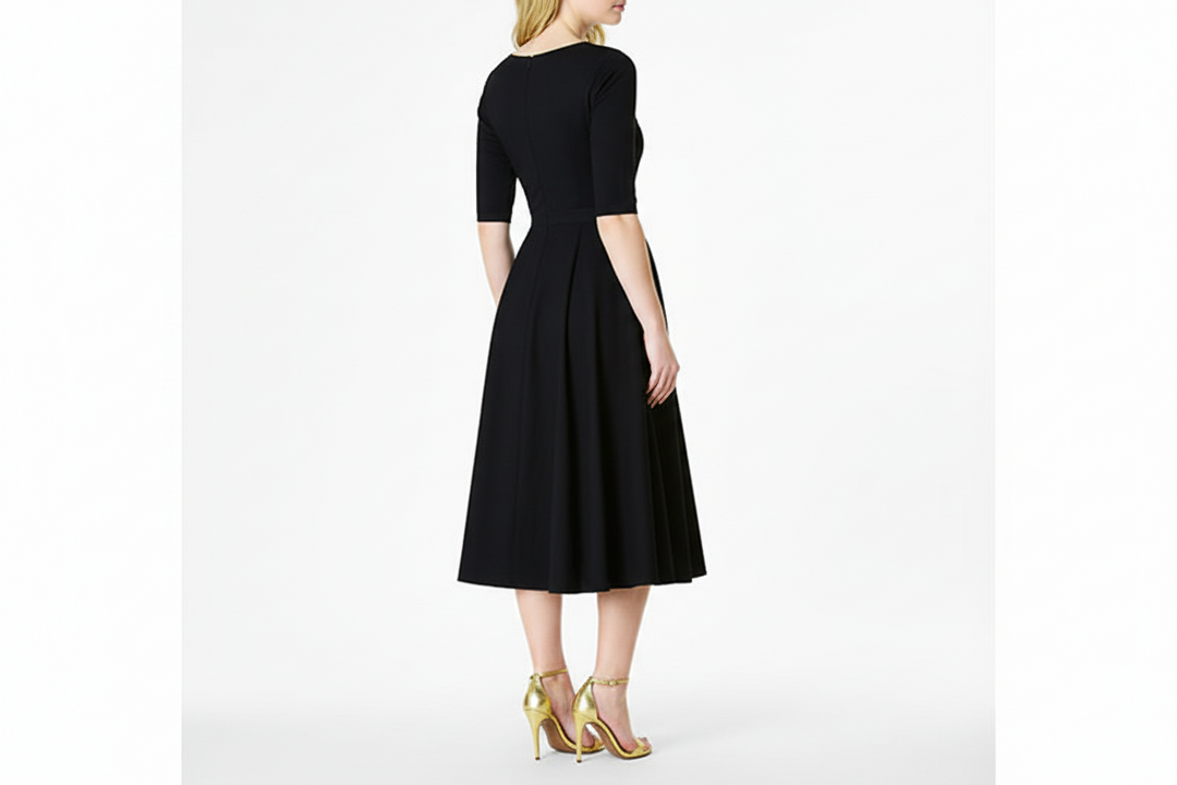 Damen-Midikleid mit V-Ausschnitt und Faltenrock-Midi Dress-Alpenkind