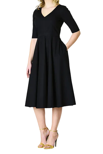 Damen-Midikleid mit V-Ausschnitt und Faltenrock-Midi Dress-Alpenkind