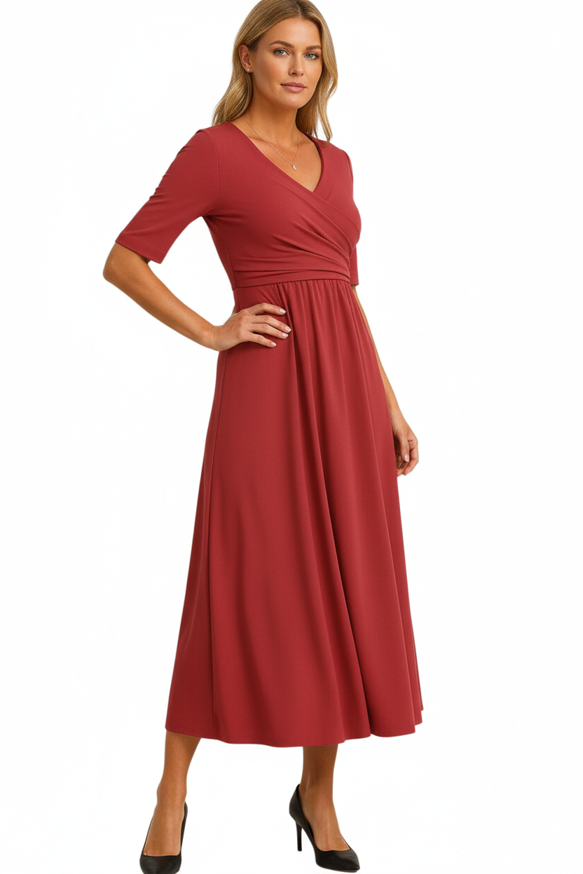 Damen-Midikleid mit Wickeloberteil und kurzen Ärmeln-Midi Dress-Alpenkind