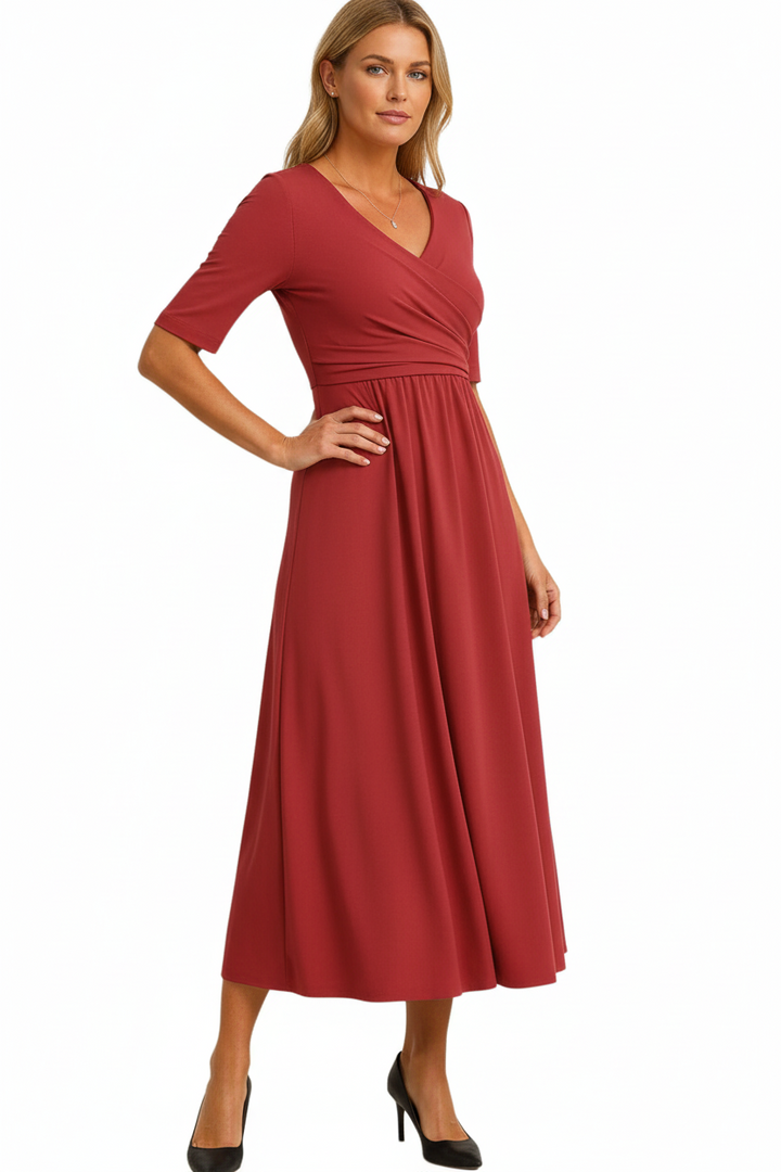 Damen-Midikleid mit Wickeloberteil und kurzen Ärmeln-Midi Dress-Alpenkind