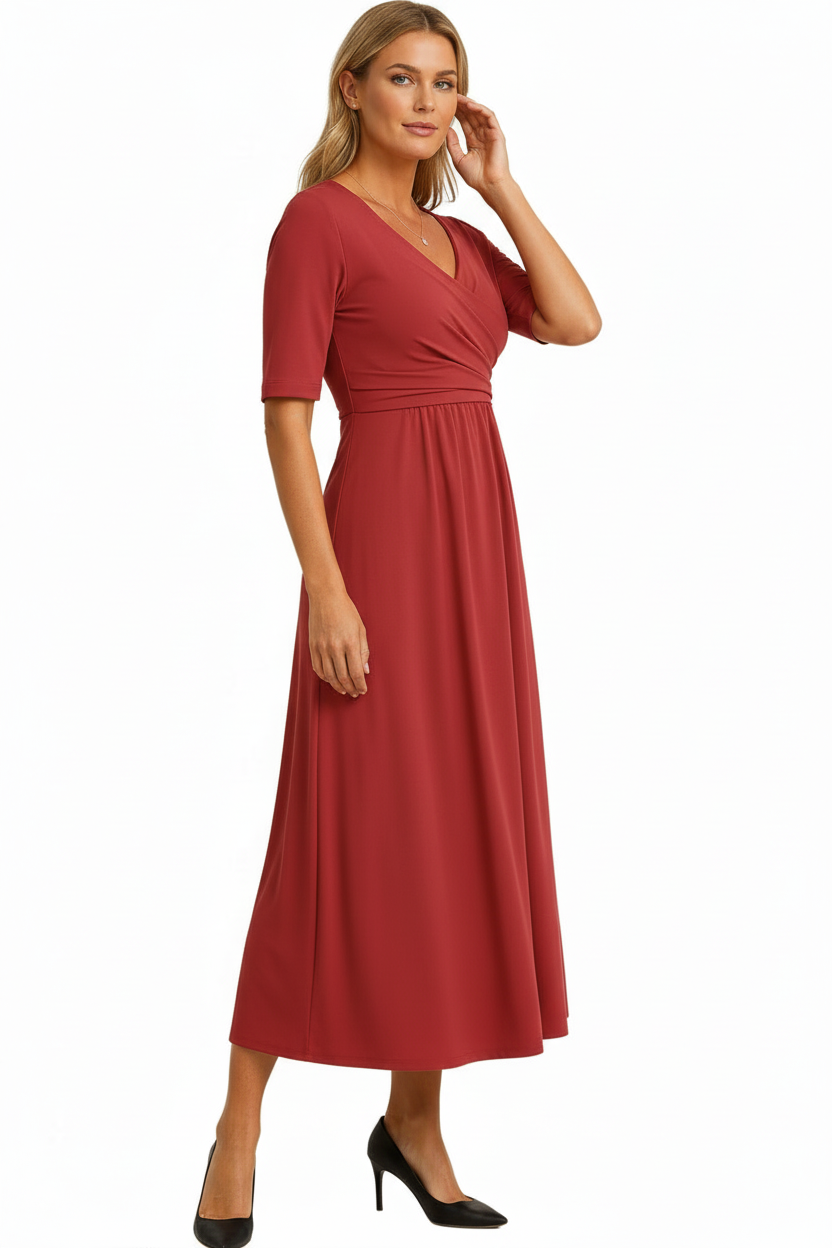 Damen-Midikleid mit Wickeloberteil und kurzen Ärmeln-Midi Dress-Alpenkind