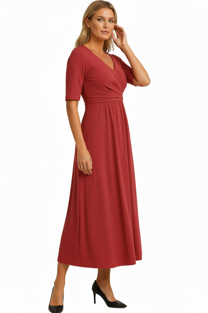 Damen-Midikleid mit Wickeloberteil und kurzen Ärmeln-Midi Dress-Alpenkind