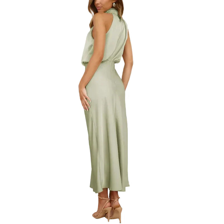 Damen Midikleid ohne Ärmel mit drapiertem Stehkragen-Midi Dress-Alpenkind