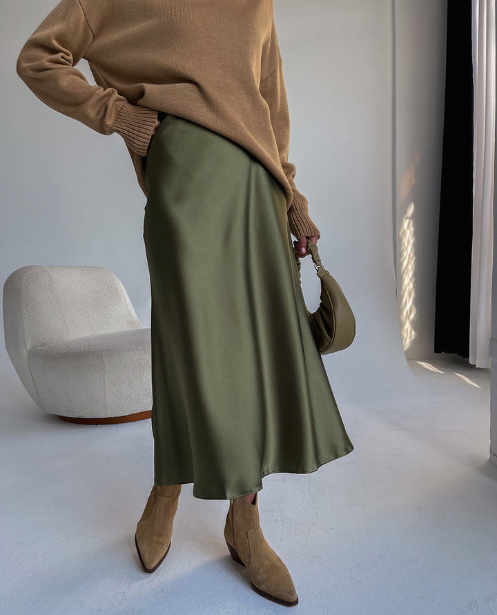 Damen Midirock mit A-Linien-Form und Hoher Taille