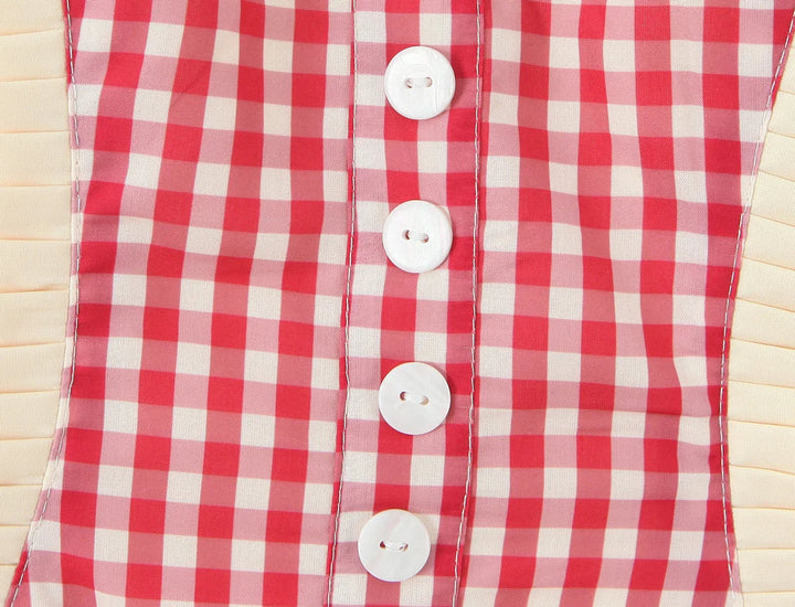 Damen Mini Kleid mit Herzausschnitt Neckholder Trägern Knopfleiste und Karomuster