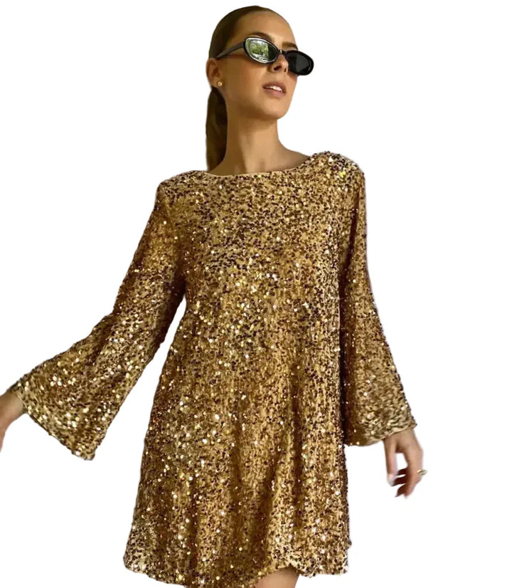 Damen Mini Kleid mit langen Ärmeln, offenem Rücken und Schleifendetail-Mini Dress-Alpenkind