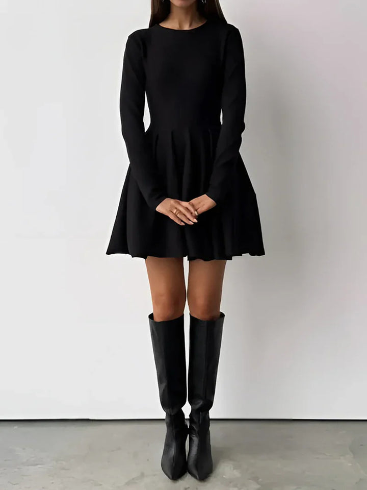 Damen Minikleid mit langen Ärmeln, Rundhalsausschnitt und ausgestelltem Rock-Mini Dress-Alpenkind
