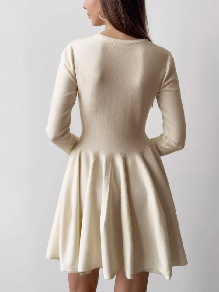 Damen Minikleid mit langen Ärmeln, Rundhalsausschnitt und ausgestelltem Rock-Mini Dress-Alpenkind