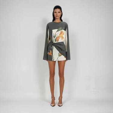 Damen Minikleid mit langen Ärmeln und Drapiertem Vorderteil-Mini Dress-Alpenkind