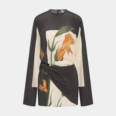 Damen Minikleid mit langen Ärmeln und Drapiertem Vorderteil-Mini Dress-Alpenkind