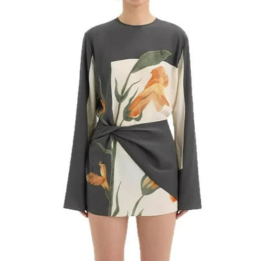 Damen Minikleid mit langen Ärmeln und Drapiertem Vorderteil-Mini Dress-Alpenkind