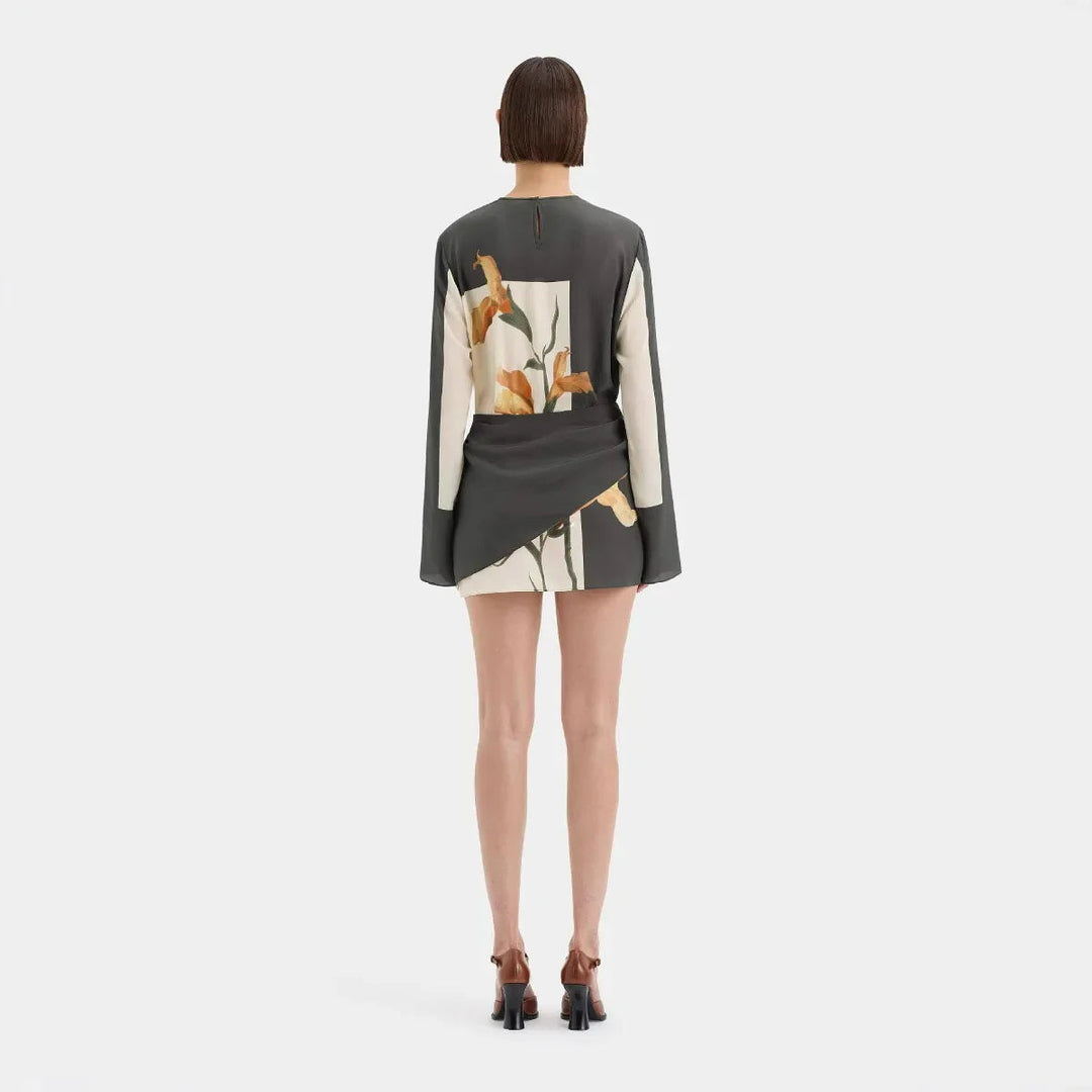 Damen Minikleid mit langen Ärmeln und floralem Druck-Mini Dress-Alpenkind