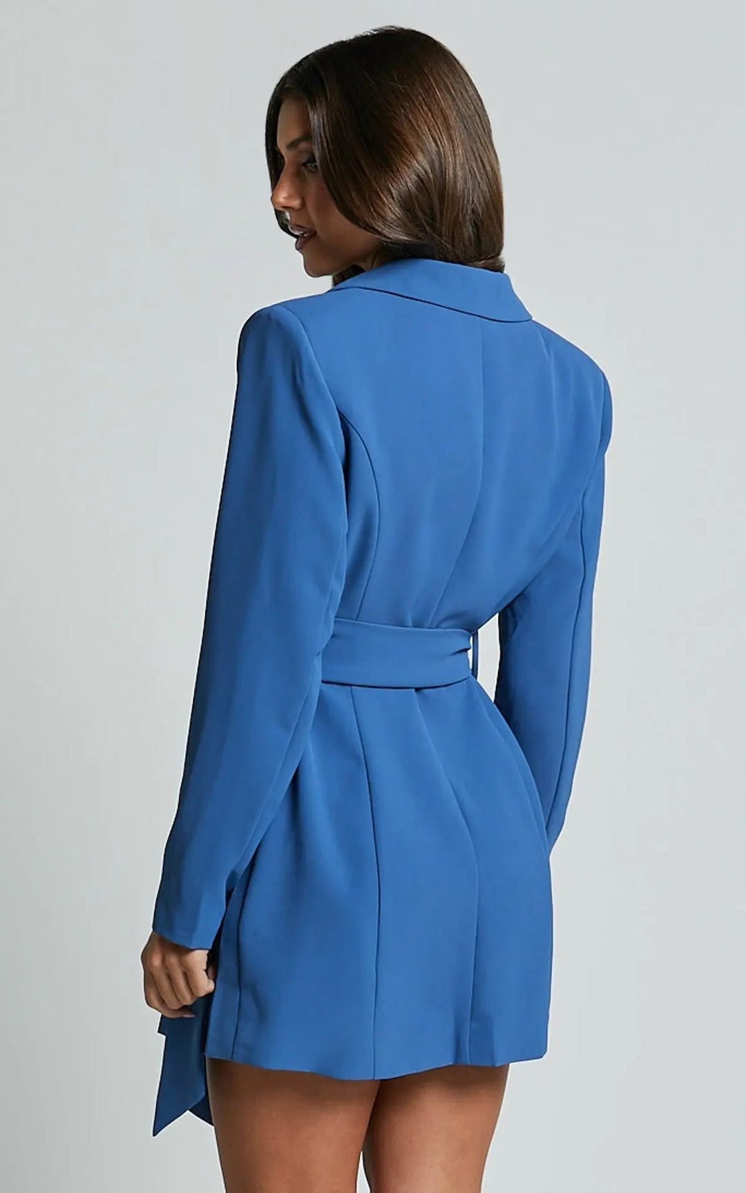 Damen Minikleid mit Reverskragen Langen Ärmeln Knopfverschluss und Bindegürtel