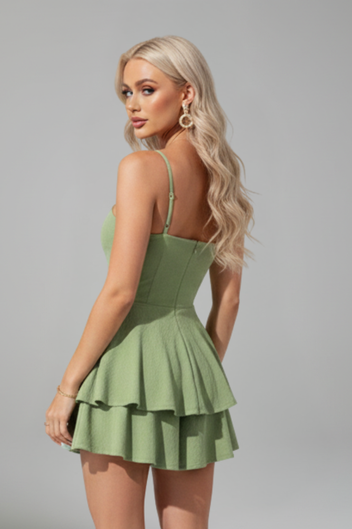 Damen Minikleid mit Spaghettiträgern und Doppelstufigem Rock-Mini Dress-Alpenkind