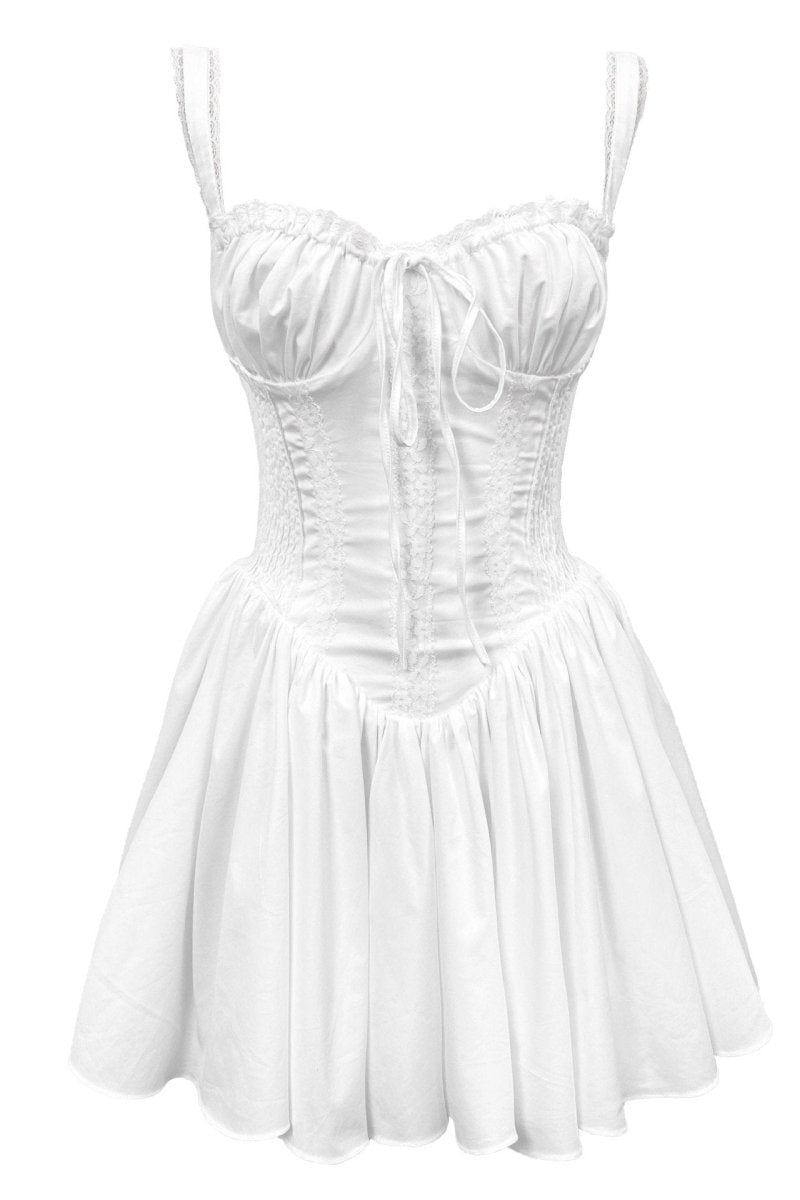 Damen Minikleid mit Trägern Herzförmiger Brustpartie Rüschenrand Schleife und Faltenrock