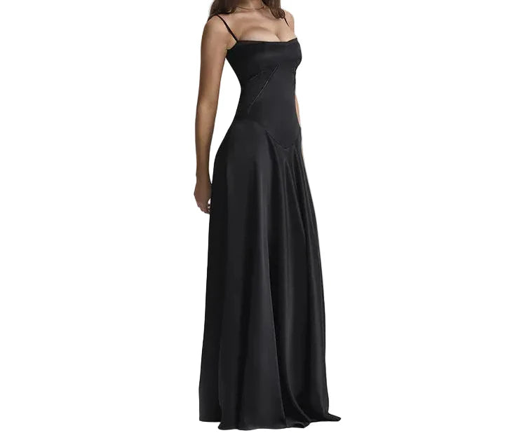 Damen Minimalistisches Maxikleid mit Spaghettiträgern-Maxi Dress-Alpenkind