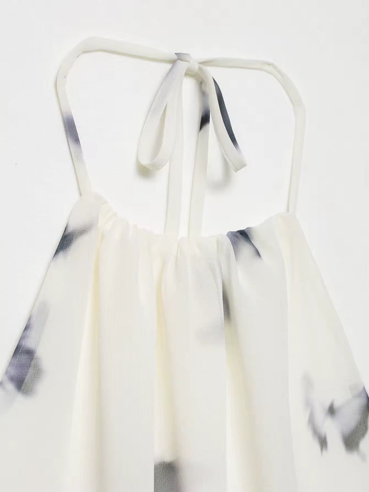 Damen Neckholder Maxikleid mit Schmetterlingmuster und offenem Rücken mit geraffter Taille
