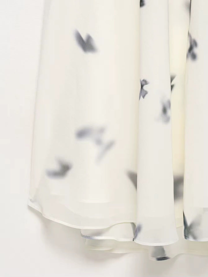 Damen Neckholder Maxikleid mit Schmetterlingmuster und offenem Rücken mit geraffter Taille
